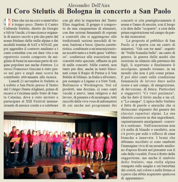 Il Coro Stelutis di Bologna in concerto a San Paolo